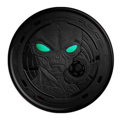 A picture of a 1 oz The Ghana Alien Black Rhodium Plated Coin (2022)